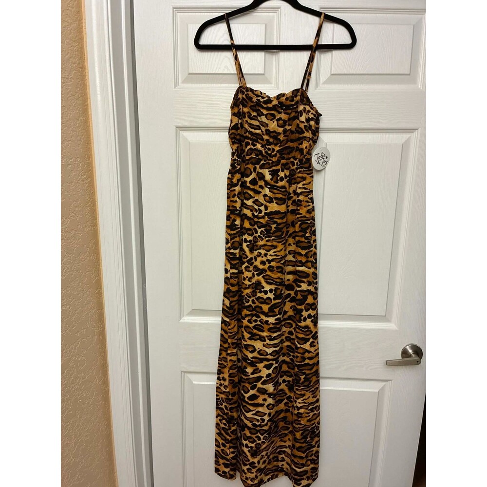 Jolie & Joy Leopard Maxi Dress Small Spaghetti Strap Rayon Lined NWT
